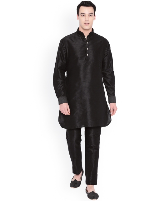

SG LEMAN Men Black Raw Silk Kurta with Pyjamas