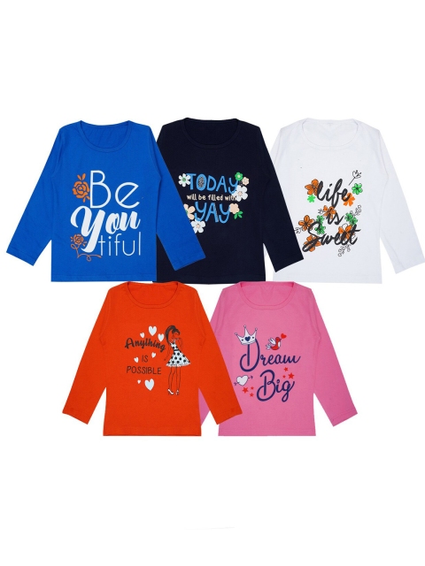 

FAZZA Girls Pack of 5 Typography Printed T-shirt, Multi