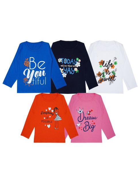 

FAZZA Girls Blue & Red Typography 5 Pack Printed T-shirts