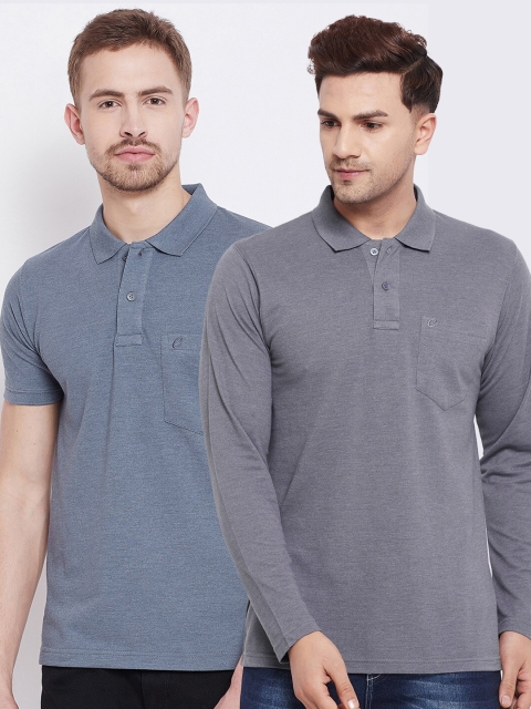 

Camey Men Pack of 2 Grey & Grey Melange Polo Collar T-shirts