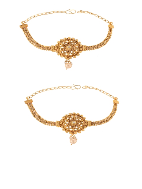 

Sanjog Women Set of 2 Gold-Toned & White Brass Antique Gold-Plated Armlet Bracelet