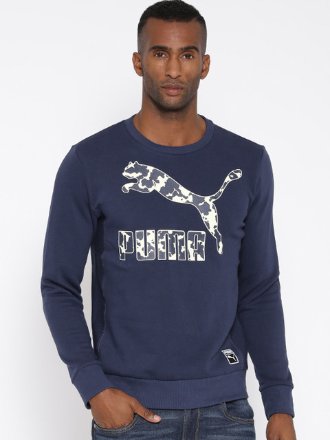 

PUMA Navy Printed Archive Logo Crew FL Sweatshirt, Navy blue