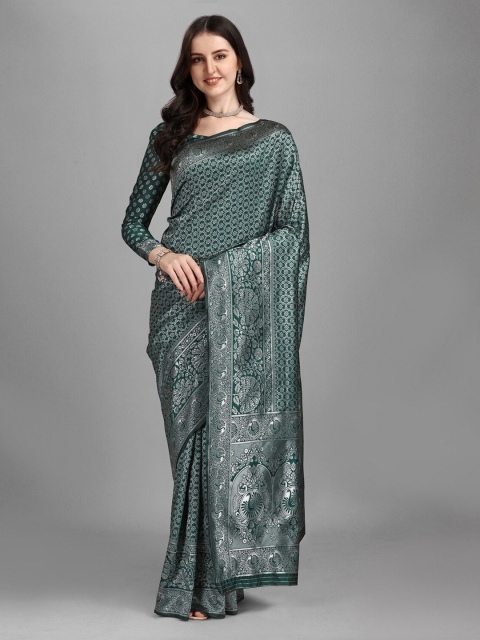 

Ethnic Yard Woman Green & Silver Zari Saree