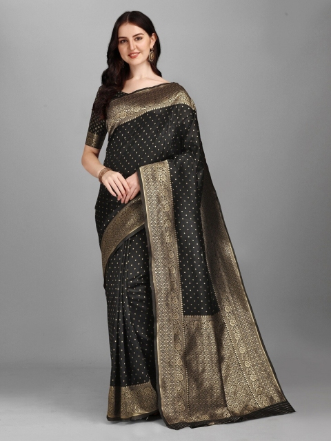 

Ethnic Yard Black & Gold-Toned Ethnic Motifs Printed Jacquard Saree
