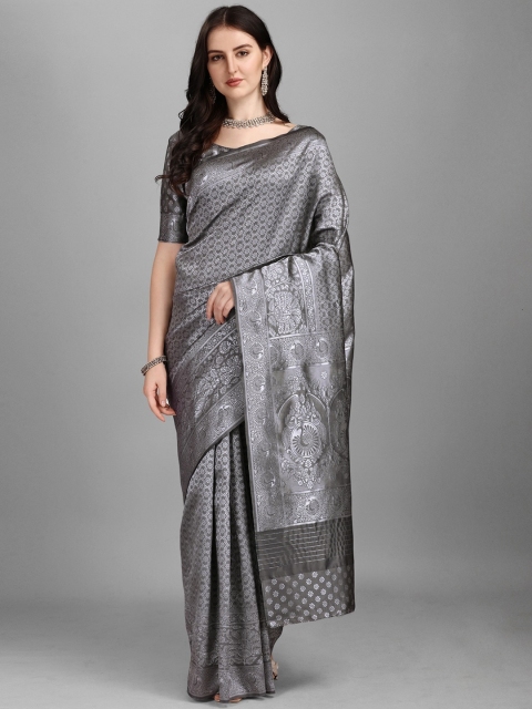 

Ethnic Yard Grey Ethnic Motifs Zari Silk Blend Saree