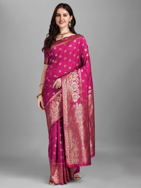 

Ethnic Yard Pink & Gold-Toned Woven Design Saree