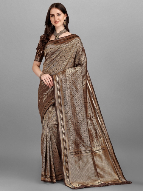 

Ethnic Yard Maroon & Gold-Toned Woven Design Saree