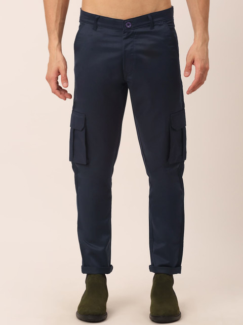 

JAINISH Men Navy Blue Smart Slim Fit Easy Wash Cargos Trousers