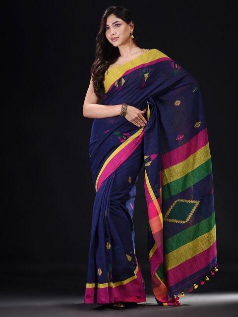 

BEATITUDE Blue & Mustard Yellow Pure Cotton Saree
