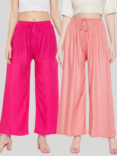 

Clora Creation Women Peach-Coloured & Magenta Pack of 2 Ethnic Palazzos