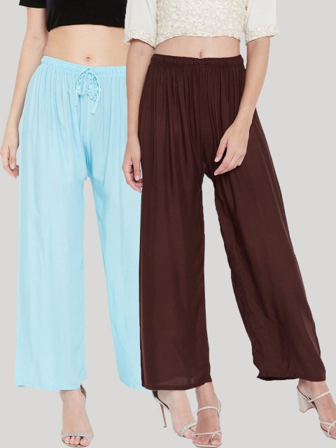 

Clora Creation Women Blue & Brown Pack Of 2 Flared Ethnic Palazzos
