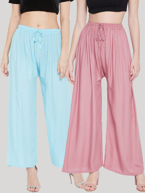 

Clora Creation Women Pink & Blue Pack Of 2 Flared Ethnic Palazzos