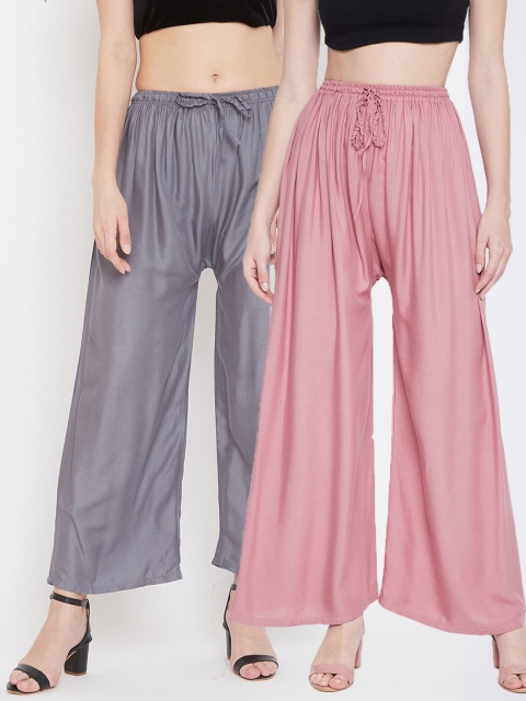 

Clora Creation Women Pack of 2 Pink & Grey Ethnic Palazzos