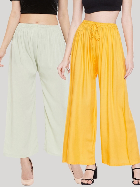 

Clora Creation Women Yellow & Sea Green Pack Of 2 Flared Ethnic Palazzos