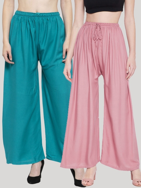 

Clora Creation Women Turquoise Blue & Pink (Pack Of 2 Ethnic Palazzos