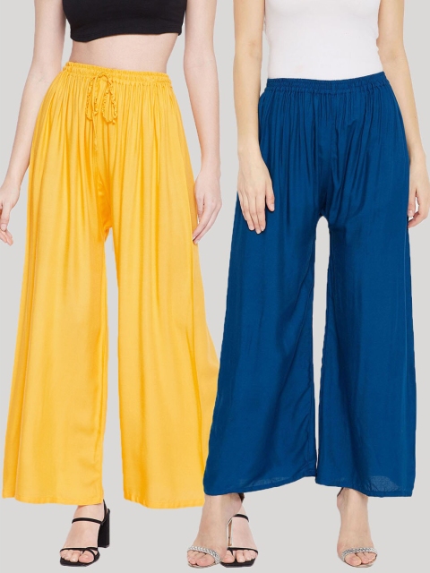 

Clora Creation Women Yellow & Blue Pack Of 2 Flared Ethnic Palazzos
