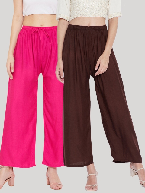 

Clora Creation Women Pink & Brown Pack Of 2Flared Ethnic Palazzos