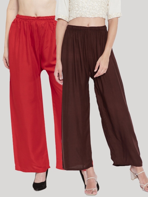 

Clora Creation Women Red & Coffee Brown 2 Ethnic Palazzos