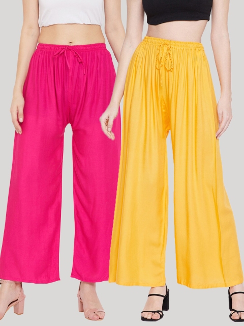 

Clora Creation Women Pink & Yellow 2 Flared Ethnic Palazzos
