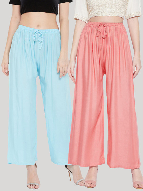 

Clora Creation Women Pink & Blue 2 Flared Ethnic Palazzos