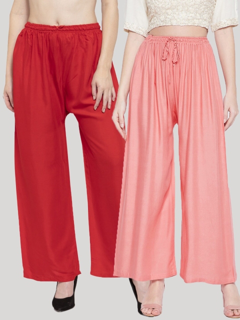 

Clora Creation 2 Women Peach-Coloured & Red 2 Ethnic Palazzos