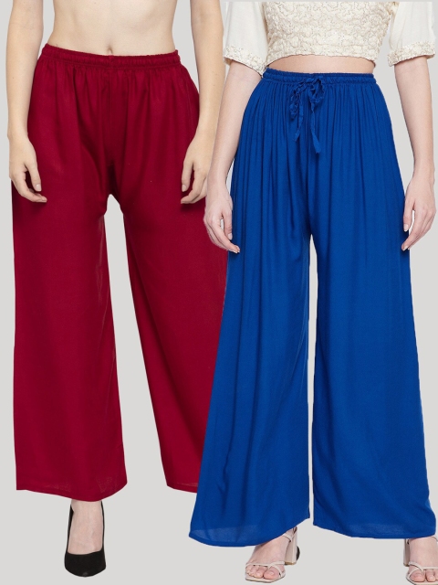 

Clora Creation Women Pack of 2 Blue & Maroon Ethnic Palazzos