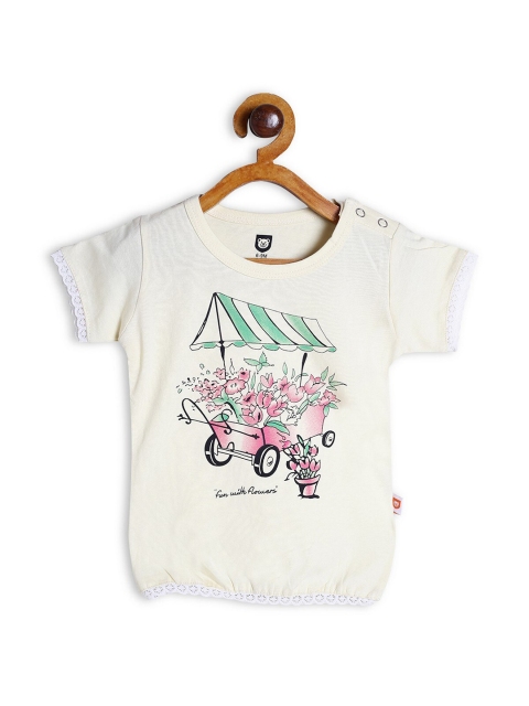 

612League Cream-Coloured & Pink Graphic Print Top