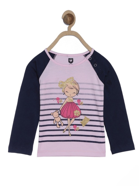 

612League Girls Navy Blue & Pink Striped Top