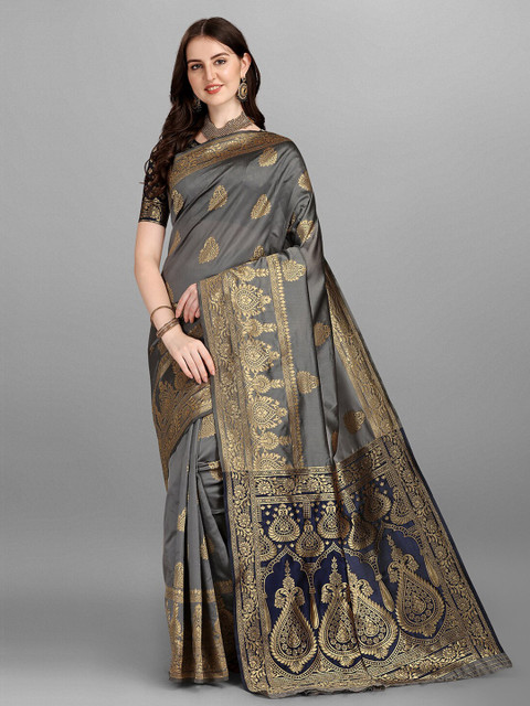 

Fashion Basket Grey & Gold-Toned Ethnic Motifs Art Silk Saree