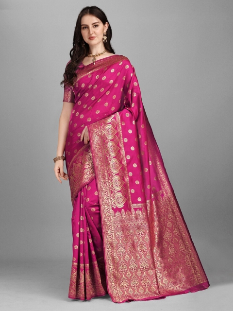 

Fashion Basket Pink & Gold-Toned Ethnic Motifs Printed Jacquard Saree