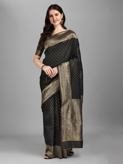 

Fashion Basket Black & Gold-Toned Ethnic Motifs Zari Art Silk Saree