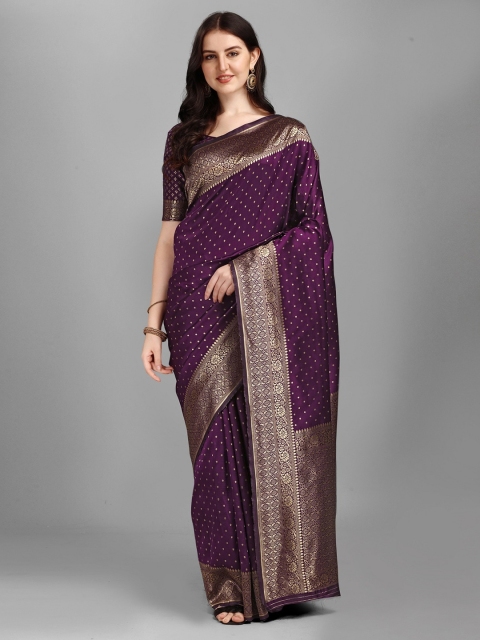 

Fashion Basket Purple & Gold-Toned Ethnic Motifs Woven Design Saree