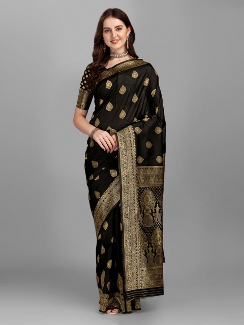 

Fashion Basket Black & Gold-Toned Woven Design Saree