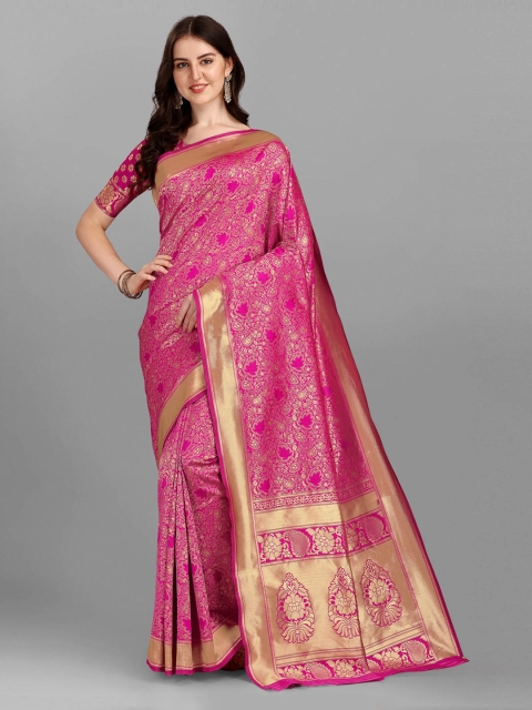 

Fashion Basket Pink & Golden Ethnic Motifs Art Silk Saree