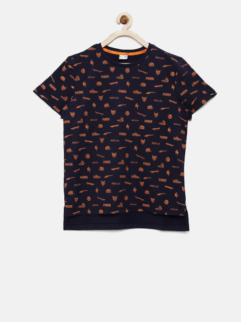 

PUMA Boys Navy Printed Round Neck T-shirt, Navy blue