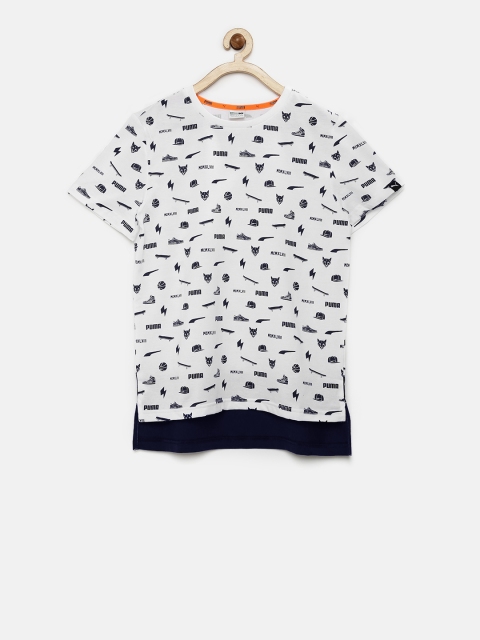 

PUMA Boys White & Navy Printed Round Neck T-shirt