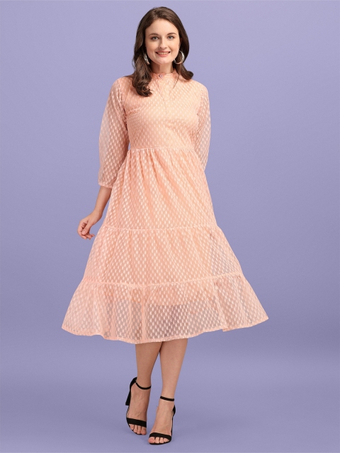 

JAPESH Peach-Coloured Net Midi Dress