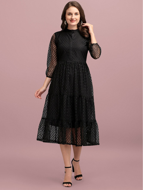 

JAPESH Black Net Midi Dress