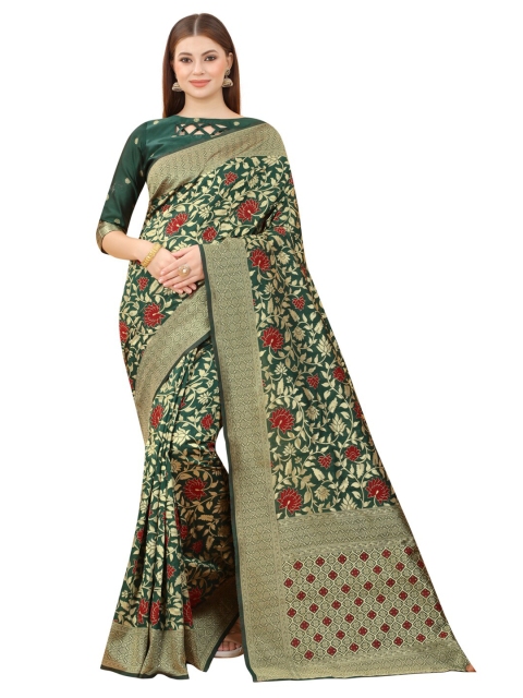 

MOKSHA DESIGNS Green & Gold-Toned Woven Design Zari Pure Silk Paithani Saree