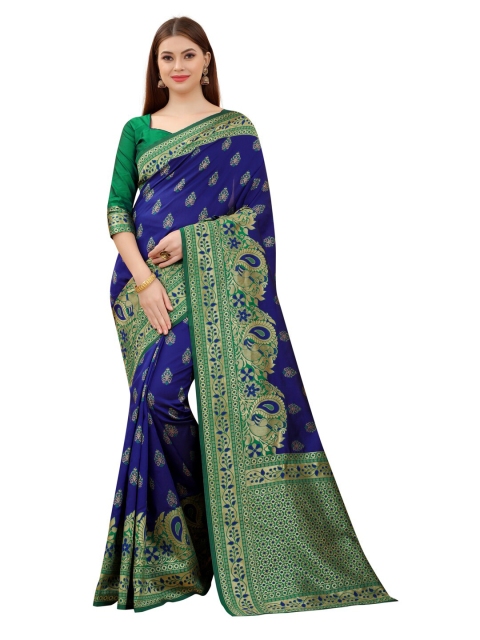 

MOKSHA DESIGNS Blue & Green Ethnic Motifs Zari Pure Silk Paithani Saree