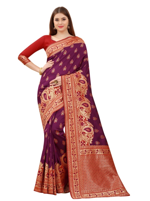 

MOKSHA DESIGNS Purple & Red Woven Design Zari Pure Silk Paithani Saree