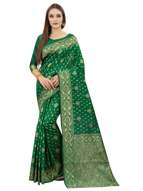 

MOKSHA DESIGNS Green & Gold-Toned Woven Design Zari Pure Silk Paithani Saree