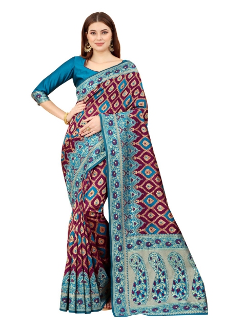 

MOKSHA DESIGNS Purple & Blue Woven Design Pure Silk Paithani Saree