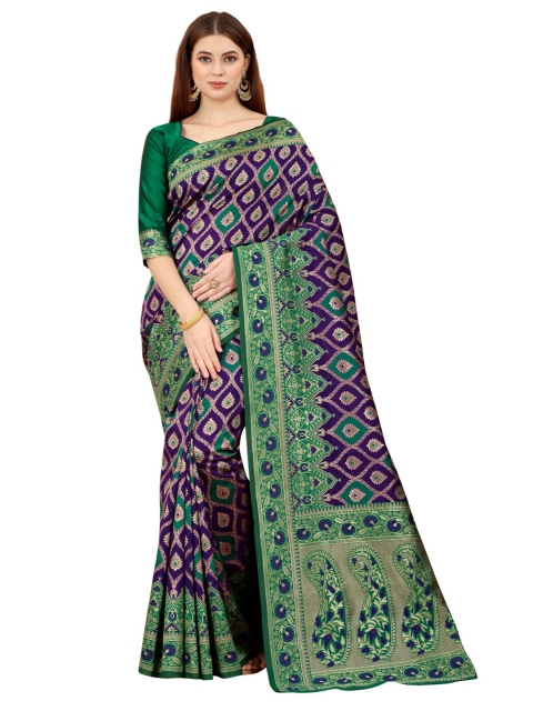 

MOKSHA DESIGNS Blue & Green Woven Design Zari Pure Silk Paithani Saree