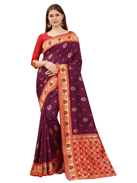 

MOKSHA DESIGNS Purple & Red Woven Design Zari Pure Silk Paithani Saree