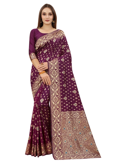 

MOKSHA DESIGNS Purple & Gold-Toned Woven Design Zari Pure Silk Paithani Saree