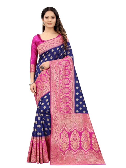 

MOKSHA DESIGNS Blue & Pink Woven Design Zari Pure Silk Paithani Saree