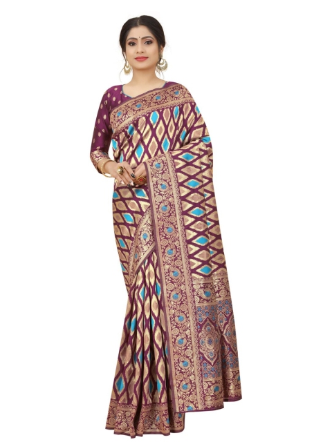 

MOKSHA DESIGNS Maroon & Blue Ethnic Motifs Zari Pure Silk Paithani Saree