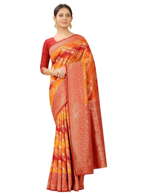 

MOKSHA DESIGNS Yellow & Red Woven Design Zari Pure Silk Paithani Saree