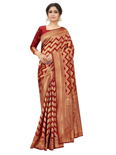 

MOKSHA DESIGNS Red & Gold-Toned Woven Design Zari Pure Silk Paithani Saree